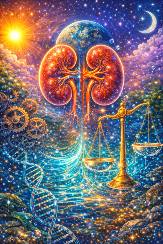 Riñones brillante en un cosmos fluido